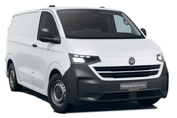 Vue latérale du fourgon VOLKSWAGEN TRANSPORTER 7 – modèle utilitaire gris aménageable